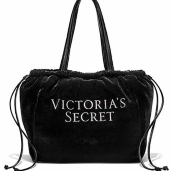 Victoria's Secret Handbags - Victoria’s Secret Black Velvet Luxe Tote Bag Purse